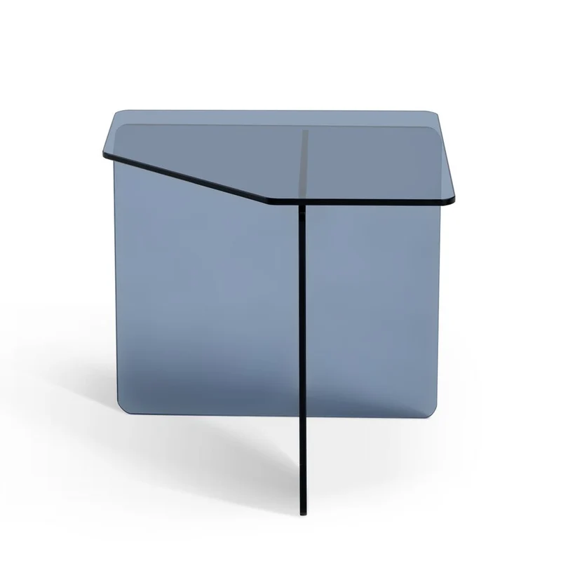Bout de canapé en verre trempé bleu gris