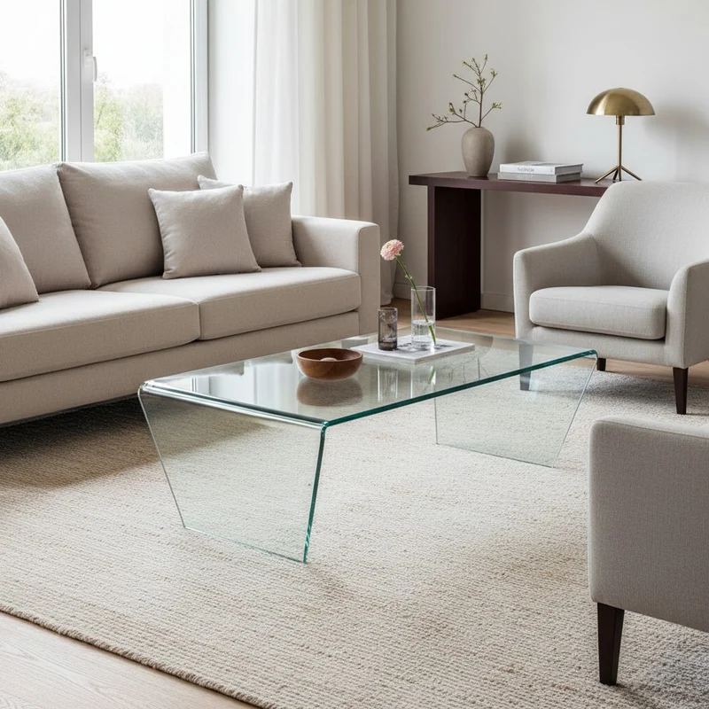 Table basse 120 cm en verre trempé transparent