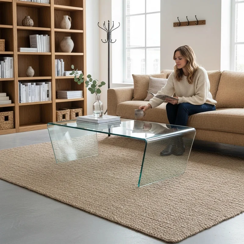 Table basse 120 cm en verre trempé transparent