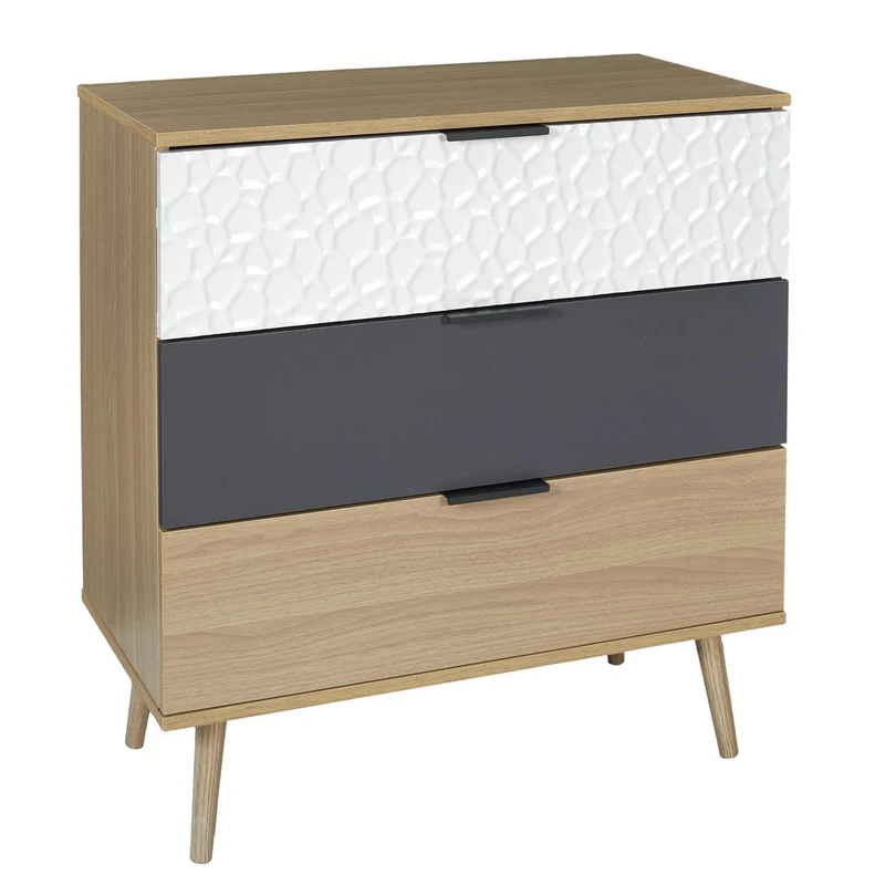 Commode 3 tiroirs Sven bois blanc et gris anthracite