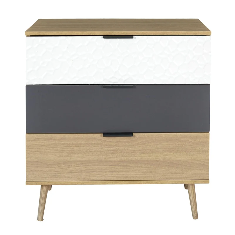 Commode 3 tiroirs Sven bois blanc et gris anthracite