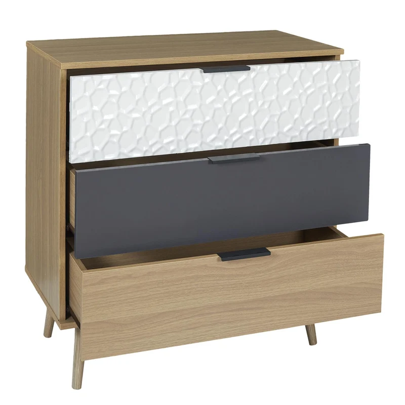 Commode 3 tiroirs Sven bois blanc et gris anthracite