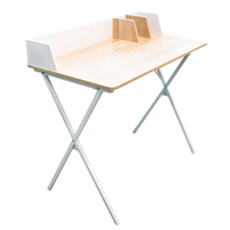 Bureau Brice blanc et bois pieds croisés