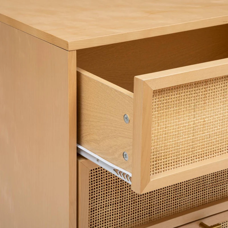 Commode Rayo double 6 tiroirs bouleau et cannage