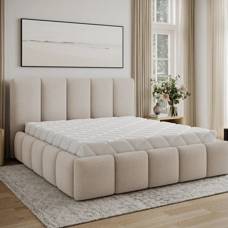 Lit coffre 180x200 sommier inclus Klaus Texturé Beige