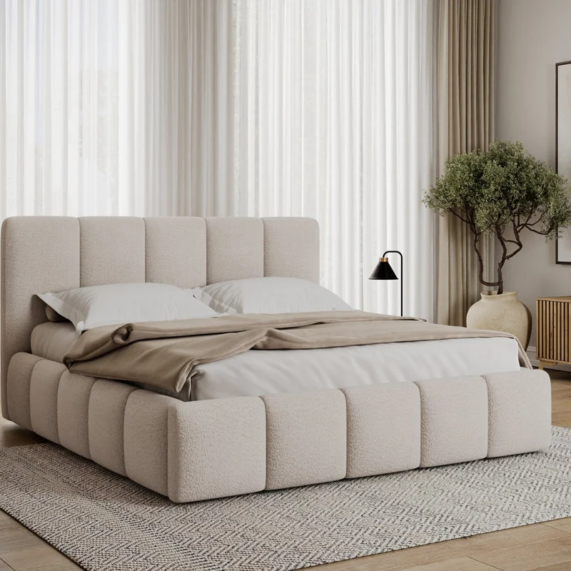 Lit coffre 160x200 sommier inclus Klaus Texturé Beige