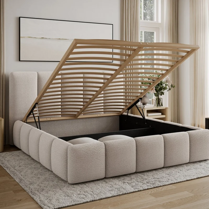 Lit coffre 140x200 sommier inclus Klaus Texturé Beige