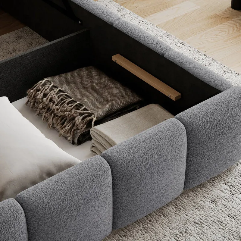 Lit coffre 180x200 sommier inclus Klaus Texturé Gris