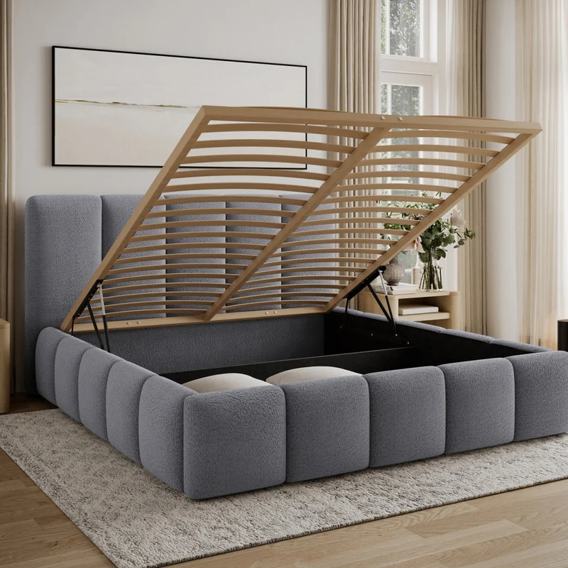 Lit coffre 160x200 sommier inclus Klaus Texturé Gris