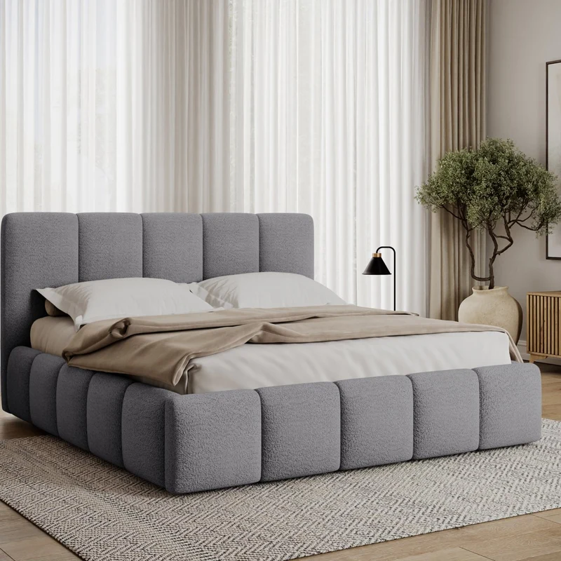 Lit coffre 140x200 sommier inclus Klaus Texturé Gris