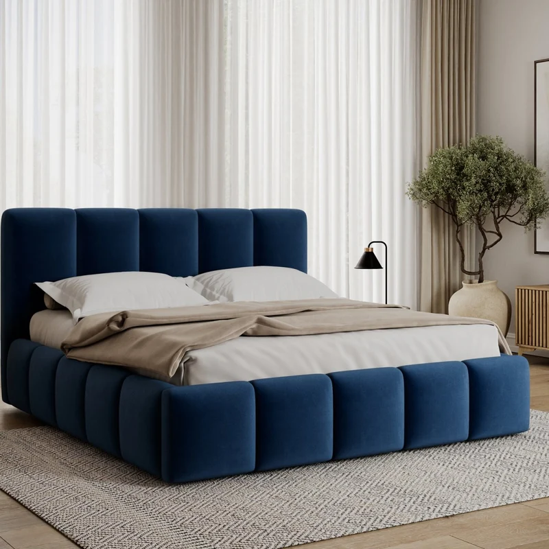 Lit coffre 160x200 sommier inclus Klaus Velours Bleu foncé