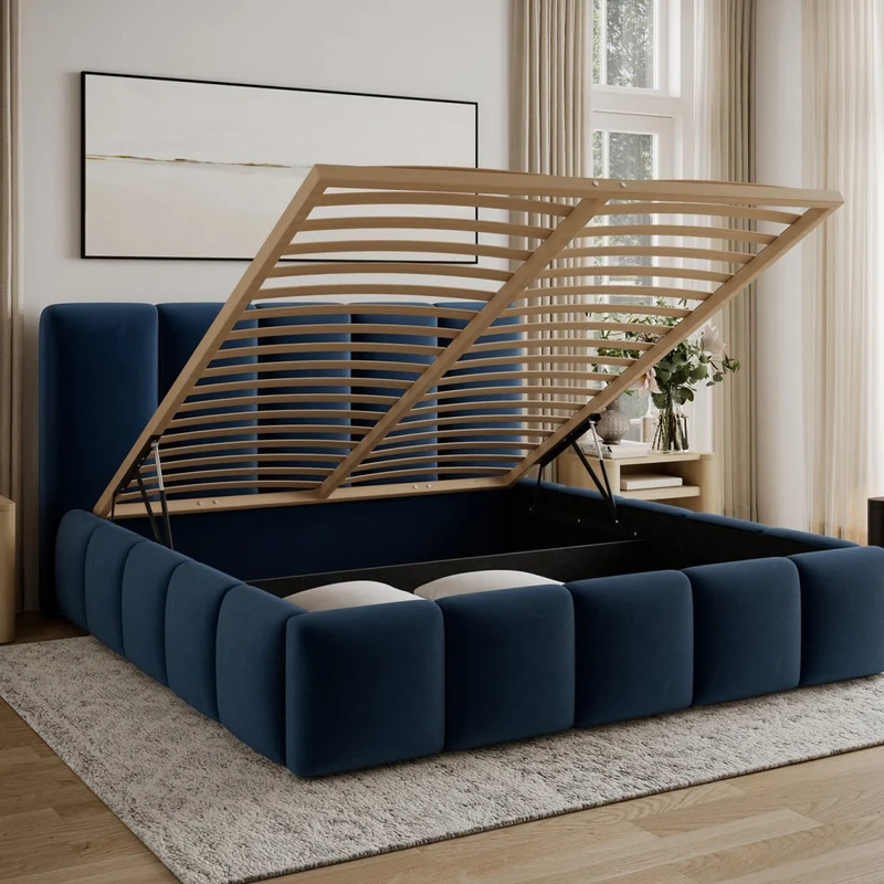 Lit coffre 160x200 sommier inclus Klaus Velours Bleu foncé