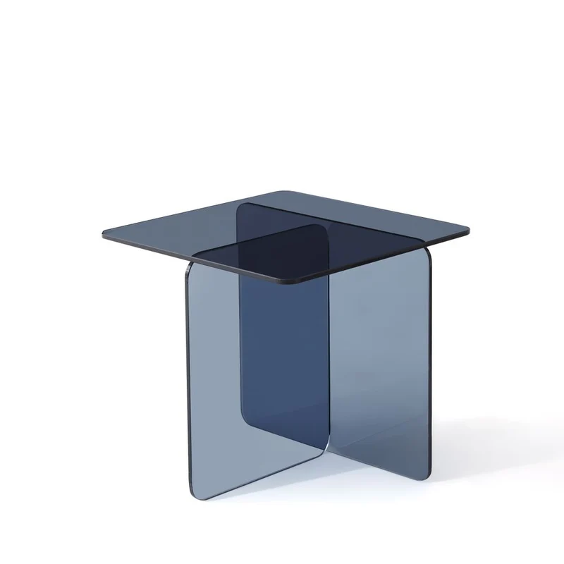 Bout de canapé en verre trempé bleu gris