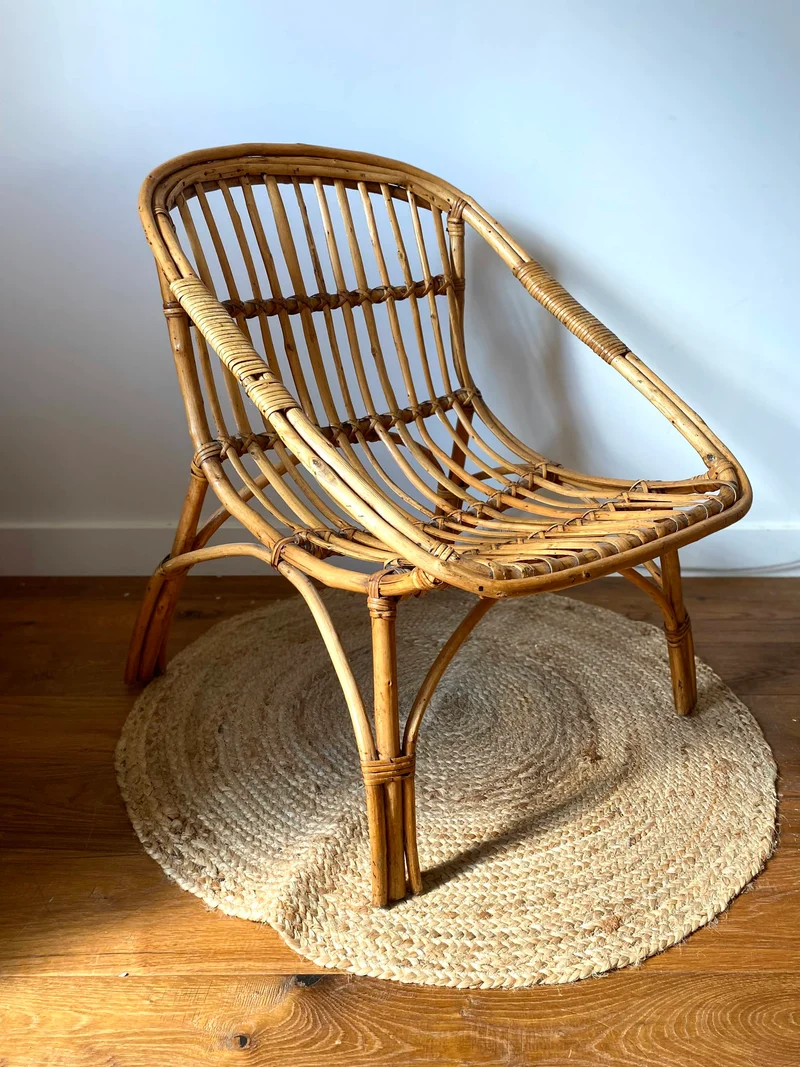 Fauteuil coquille en rotin vintage
