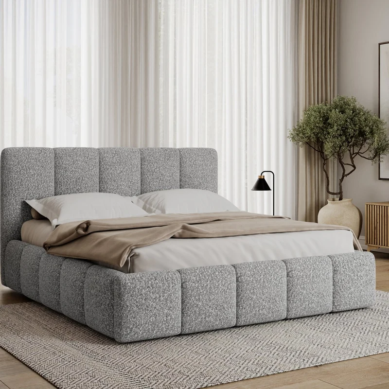 Lit coffre 160x200 sommier inclus Klaus Bouclé Gris
