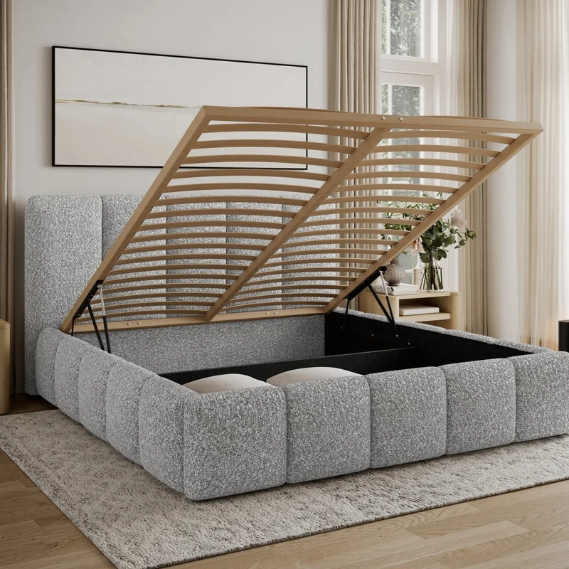 Lit coffre 160x200 sommier inclus Klaus Bouclé Gris