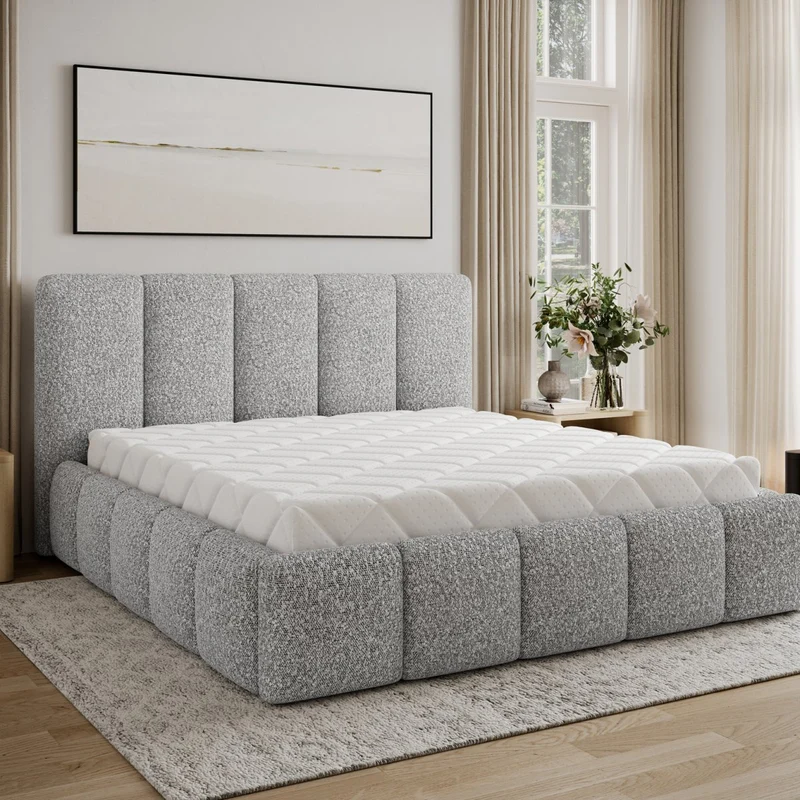 Lit coffre 160x200 sommier inclus Klaus Bouclé Gris