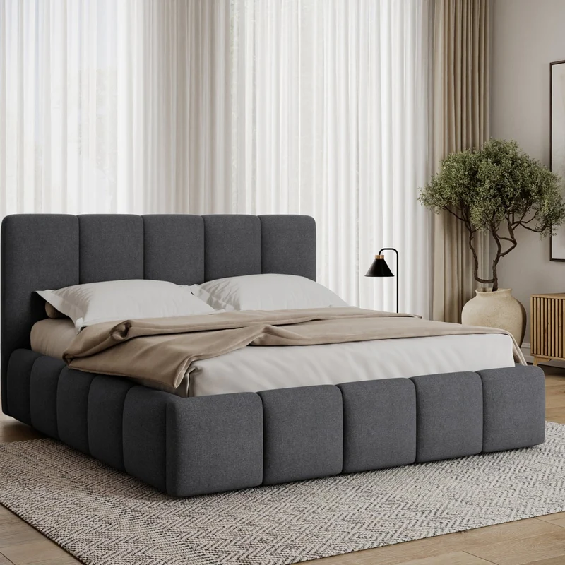 Lit coffre 140x200 sommier inclus Klaus Gris