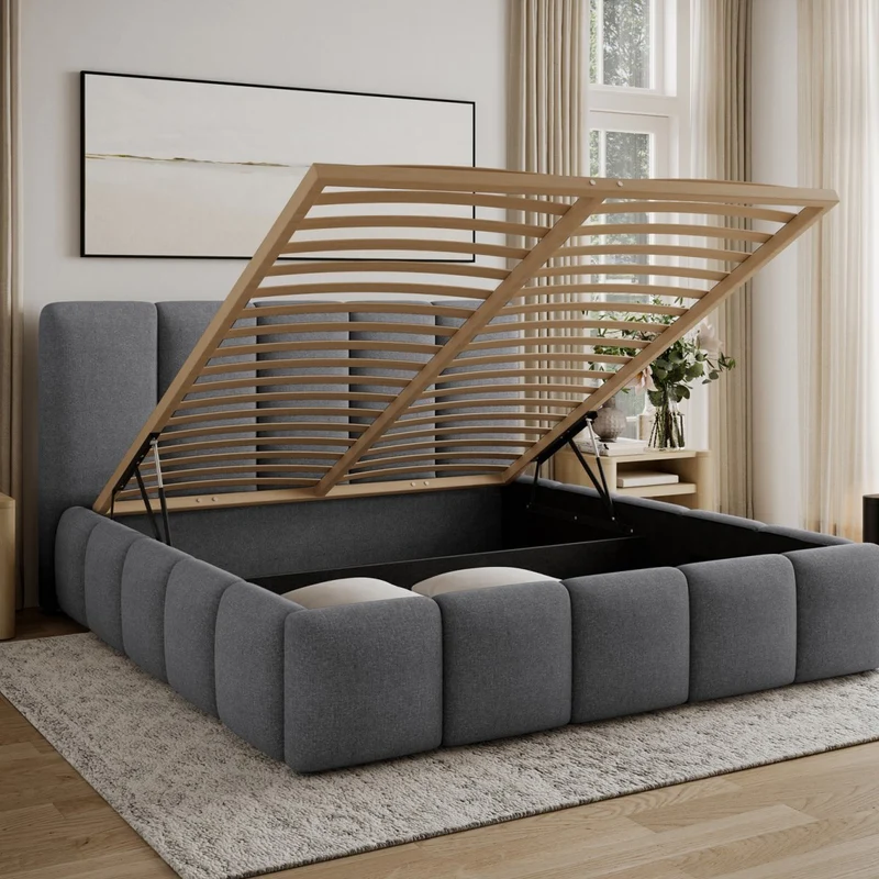 Lit coffre 140x200 sommier inclus Klaus Gris