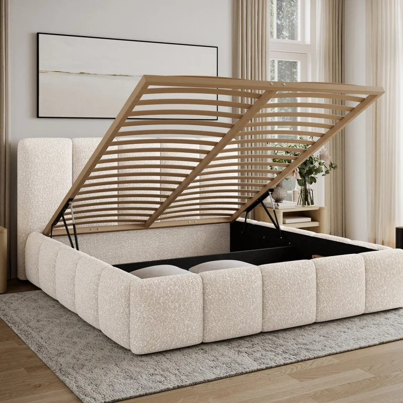 Lit coffre 180x200 sommier inclus Klaus Bouclé Beige