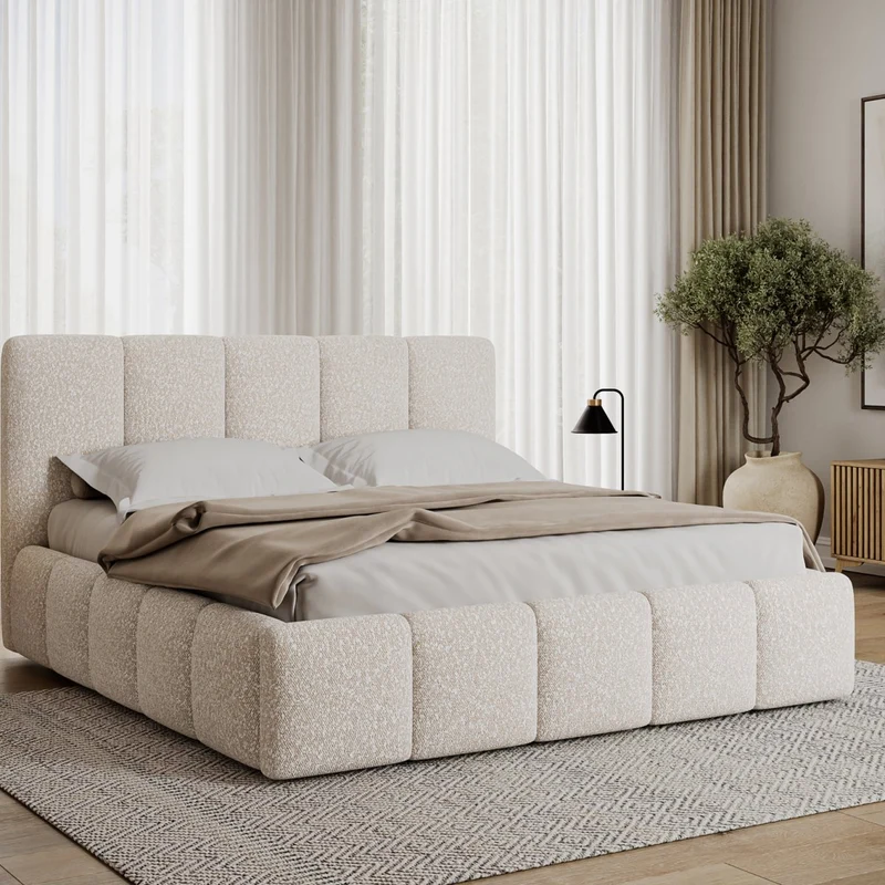 Lit coffre 160x200 sommier inclus Klaus Bouclé Beige