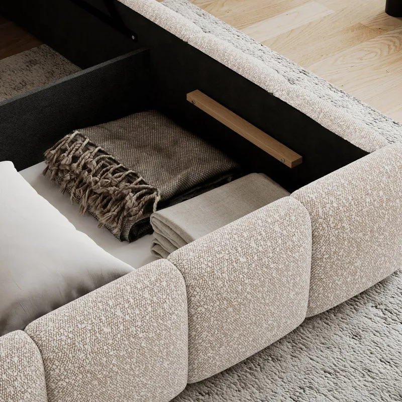 Lit coffre 140x200 sommier inclus Klaus Bouclé Beige
