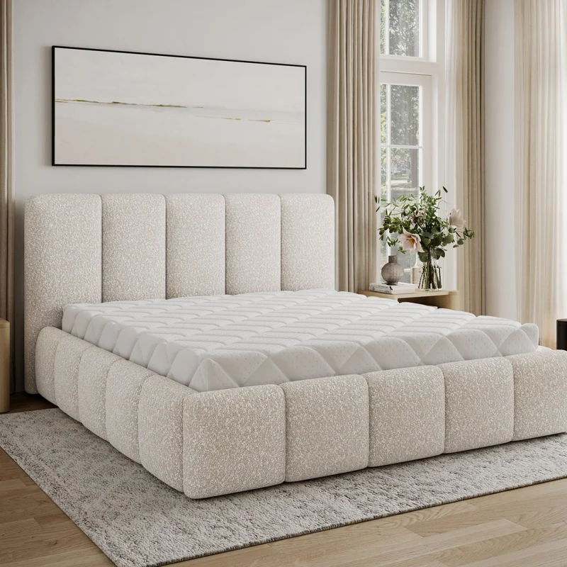 Lit coffre 140x200 sommier inclus Klaus Bouclé Beige