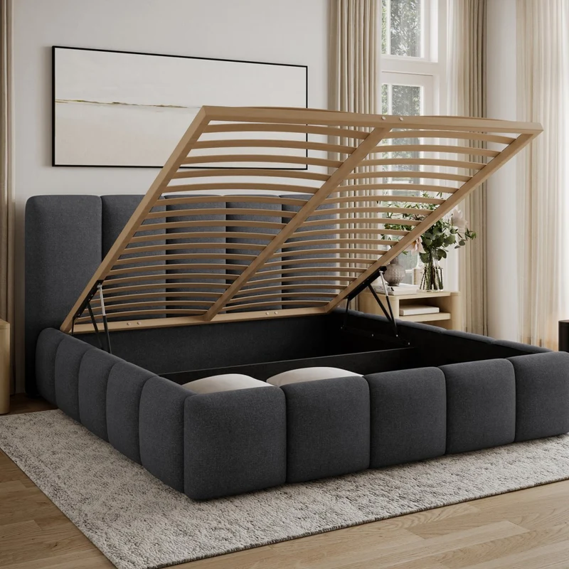 Lit coffre 140x200 sommier inclus Klaus Gris Foncé