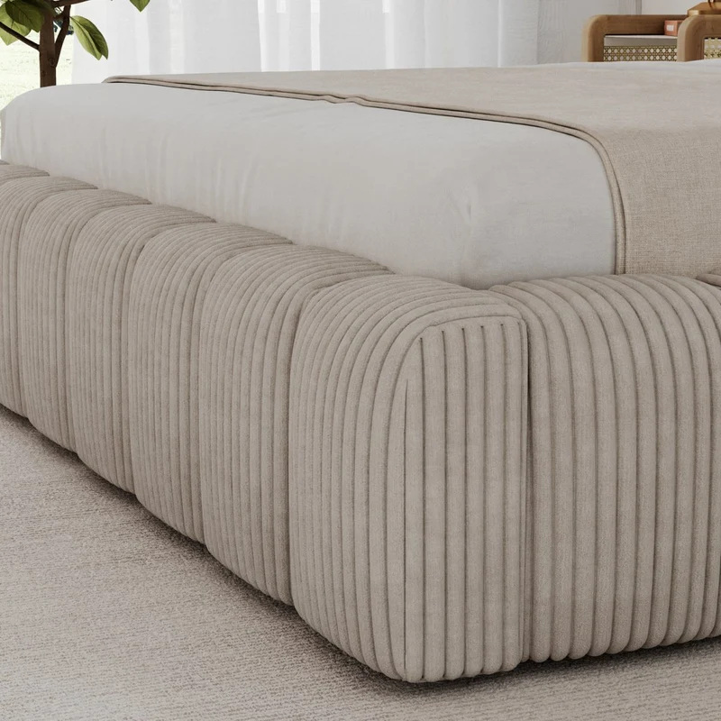 Lit coffre 160x200 sommier et LED inclus Auria Velours côtelé Beige
