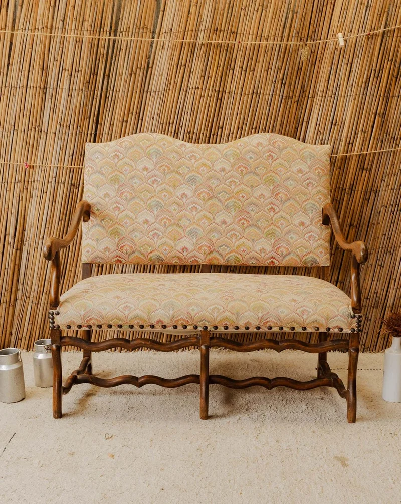 Martine, la banquette en bois et tissu à motifs N°154