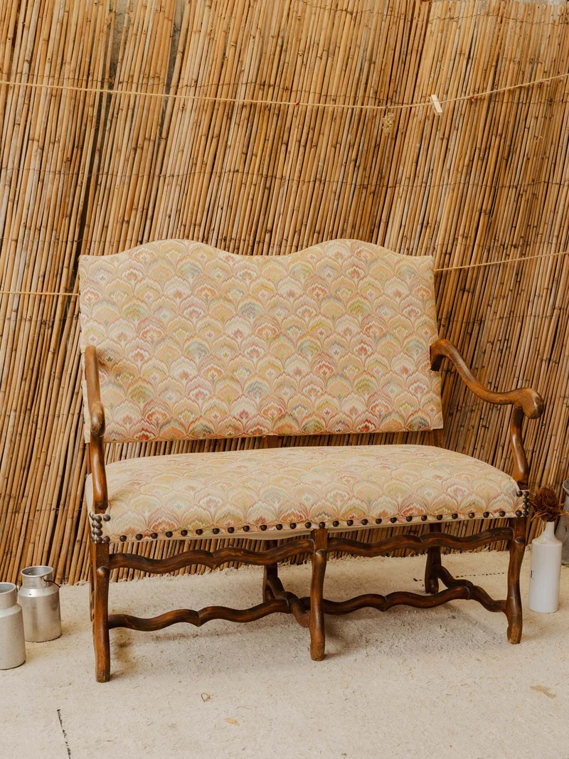 Martine, la banquette en bois et tissu à motifs N°154