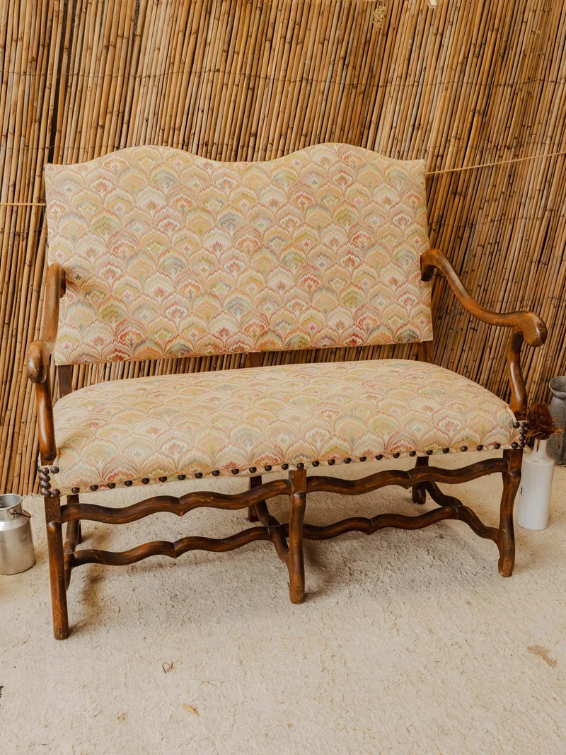 Martine, la banquette en bois et tissu à motifs N°154