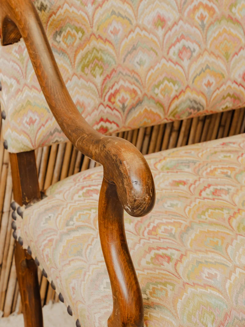 Martine, la banquette en bois et tissu à motifs N°154