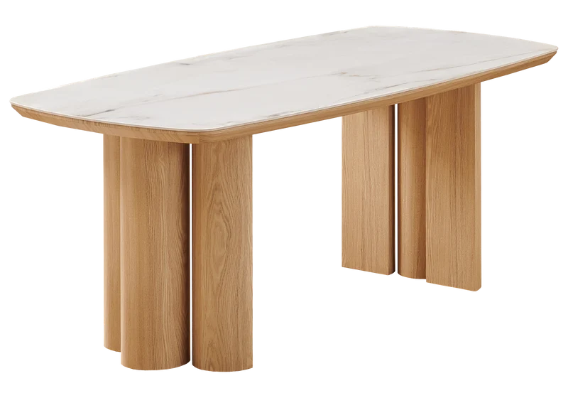 Ensemble table marbre beige et 4 chaises - Doria