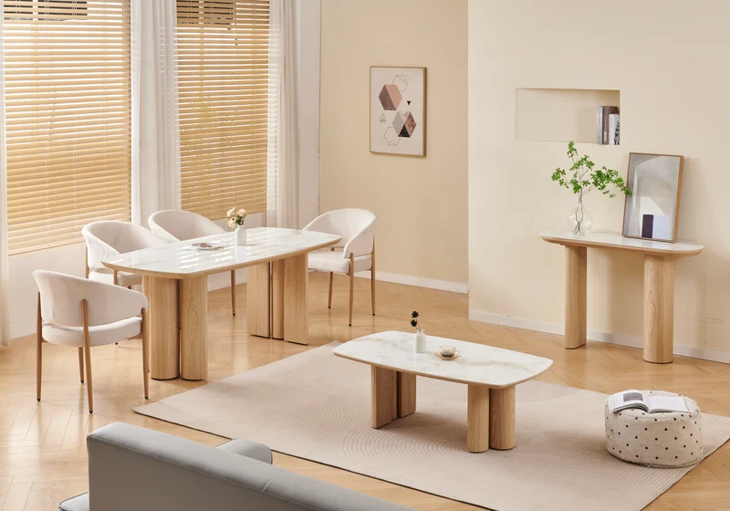 Ensemble table marbre beige et 4 chaises - Doria