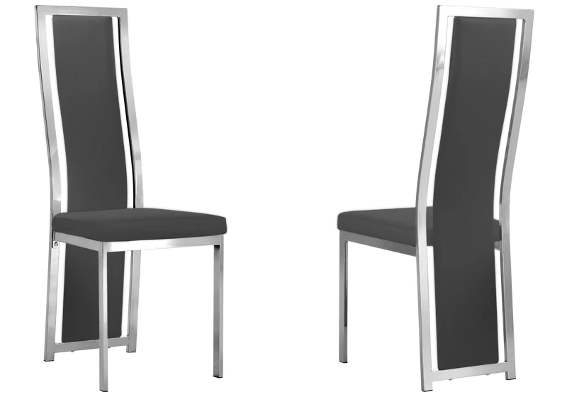 Table en verre et 6 chaises simili-cuir argent – Jessy
