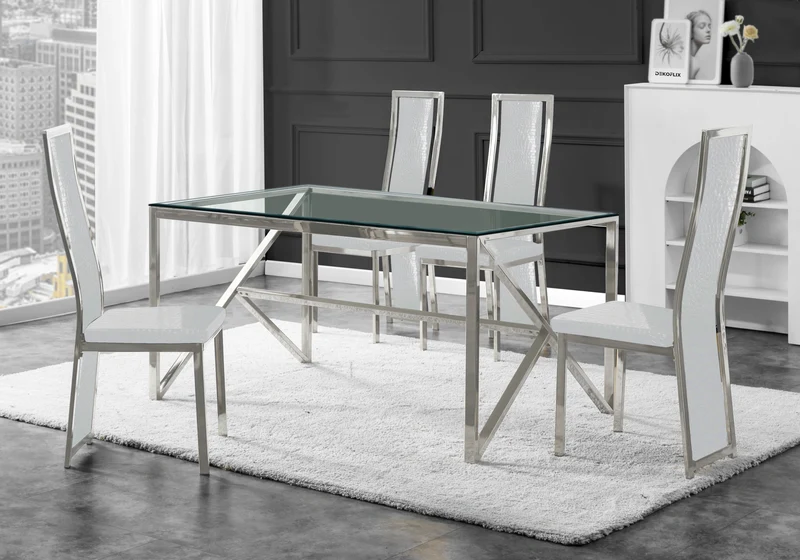 Table en verre et 6 chaises croco argent – Jessy