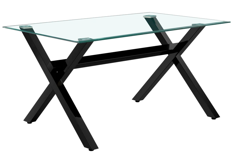 Table verre trempé et 4 chaises X noires - Cross