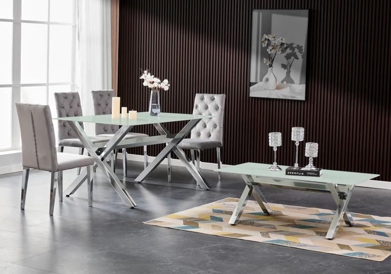 Table verre trempé et 4 chaises X argent - Cross
