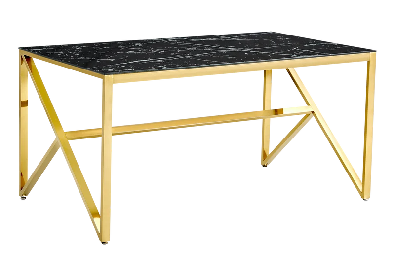 Table marbre noir et 6 chaises velours doré – Jessy