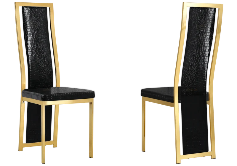 Table en verre et 6 chaises croco doré – Jessy