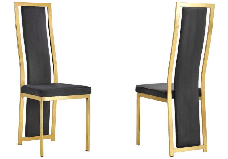 Table marbre blanc et 6 chaises velours doré – Jessy