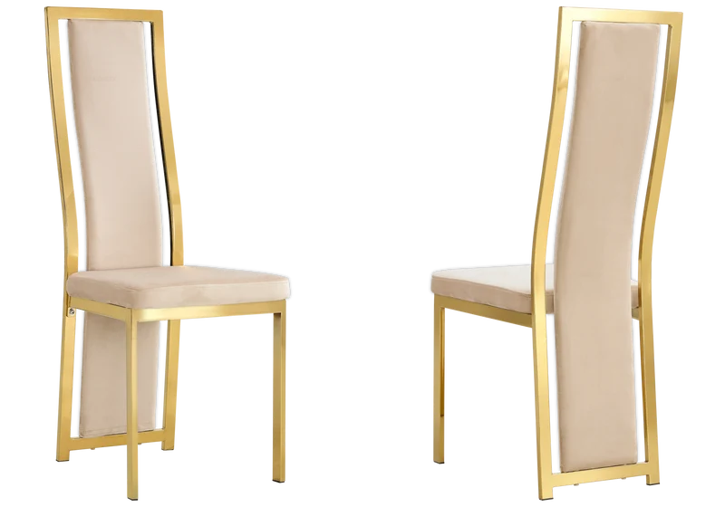Table marbre blanc et 6 chaises velours doré – Jessy