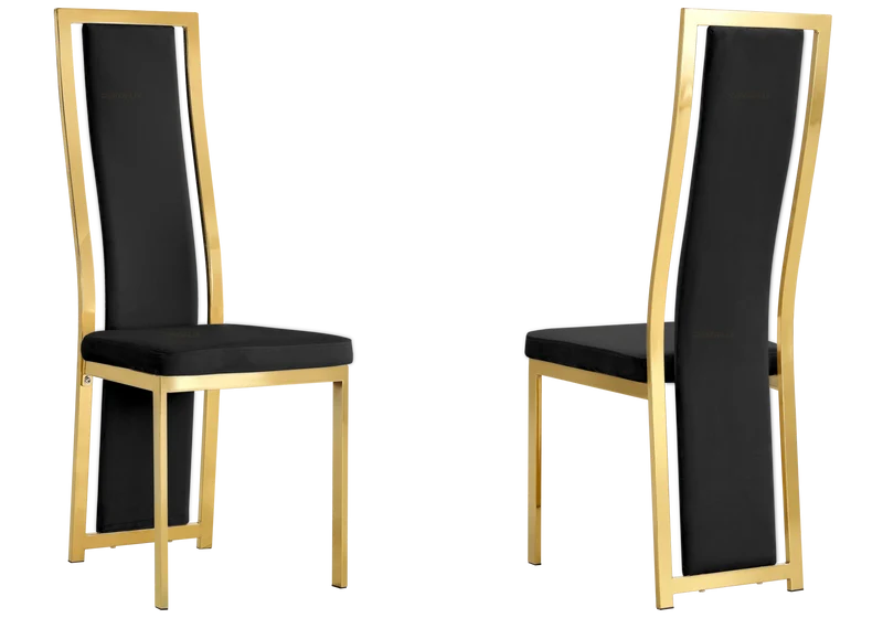 Table marbre blanc et 6 chaises velours doré – Jessy
