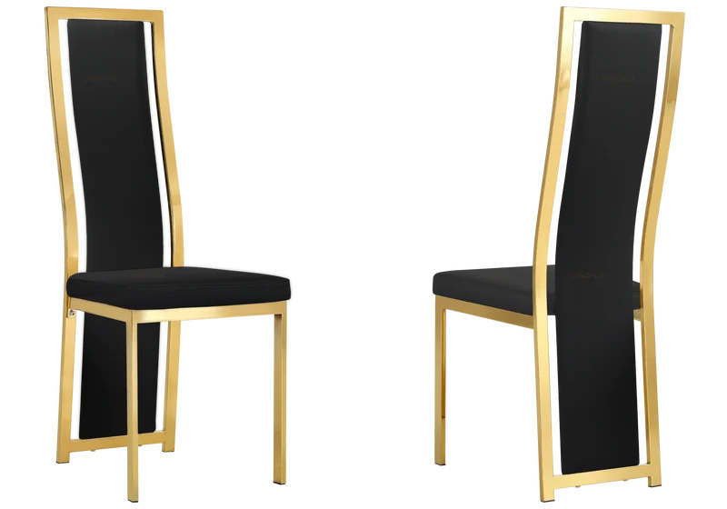Table marbre blanc et 6 chaises simili-cuir doré – Jessy