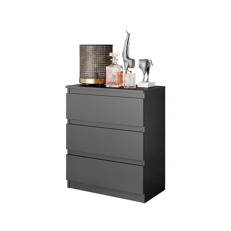 GABRIEL - Commode / Table de Chevet - 3 Tiroirs – Anthracite – H72cm L60cm P33cm