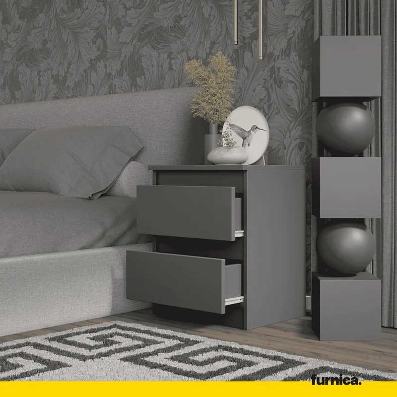 GABRIEL BIG - 2x Table de Chevet - Table de Nuit - 2 Tiroirs - H50cm L41cm P33cm - Anthracite