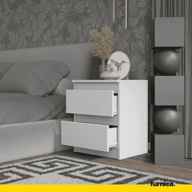 GABRIEL BIG - 2x Table de Chevet - Table de Nuit - 2 Tiroirs - H50cm L41cm P33cm - Blanc Mat
