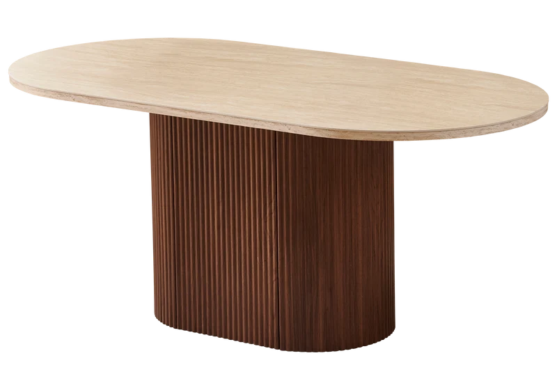 Ensemble table travertin noyer et 4 chaises - Akira
