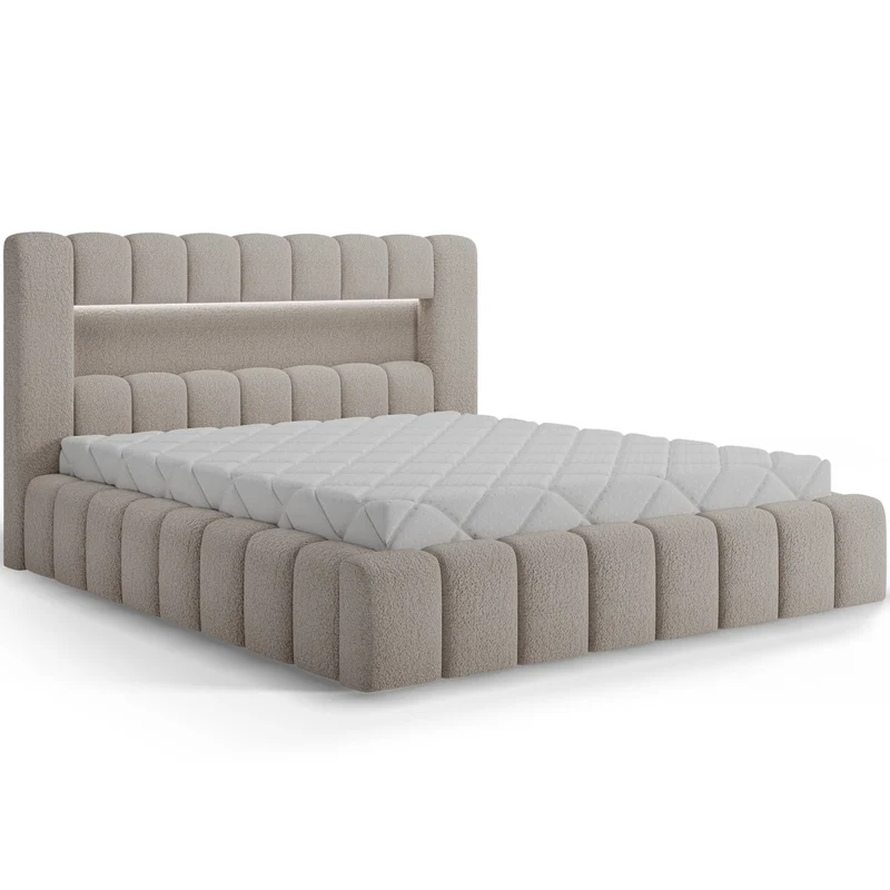 Lit coffre 180x200 sommier et LED inclus Auria Texturé Beige